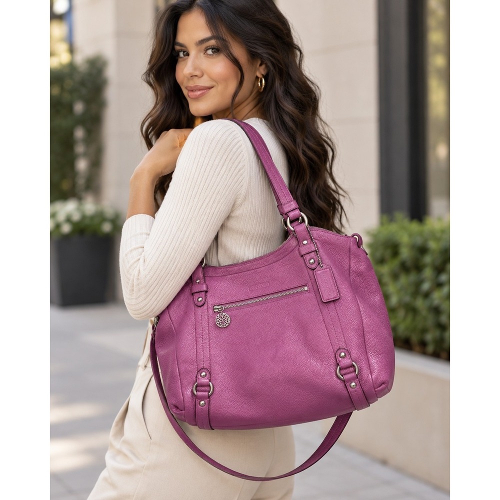 Coach Alexandra F17566 Purple Pebbled Leather Convertible Hobo Crossbody Bag